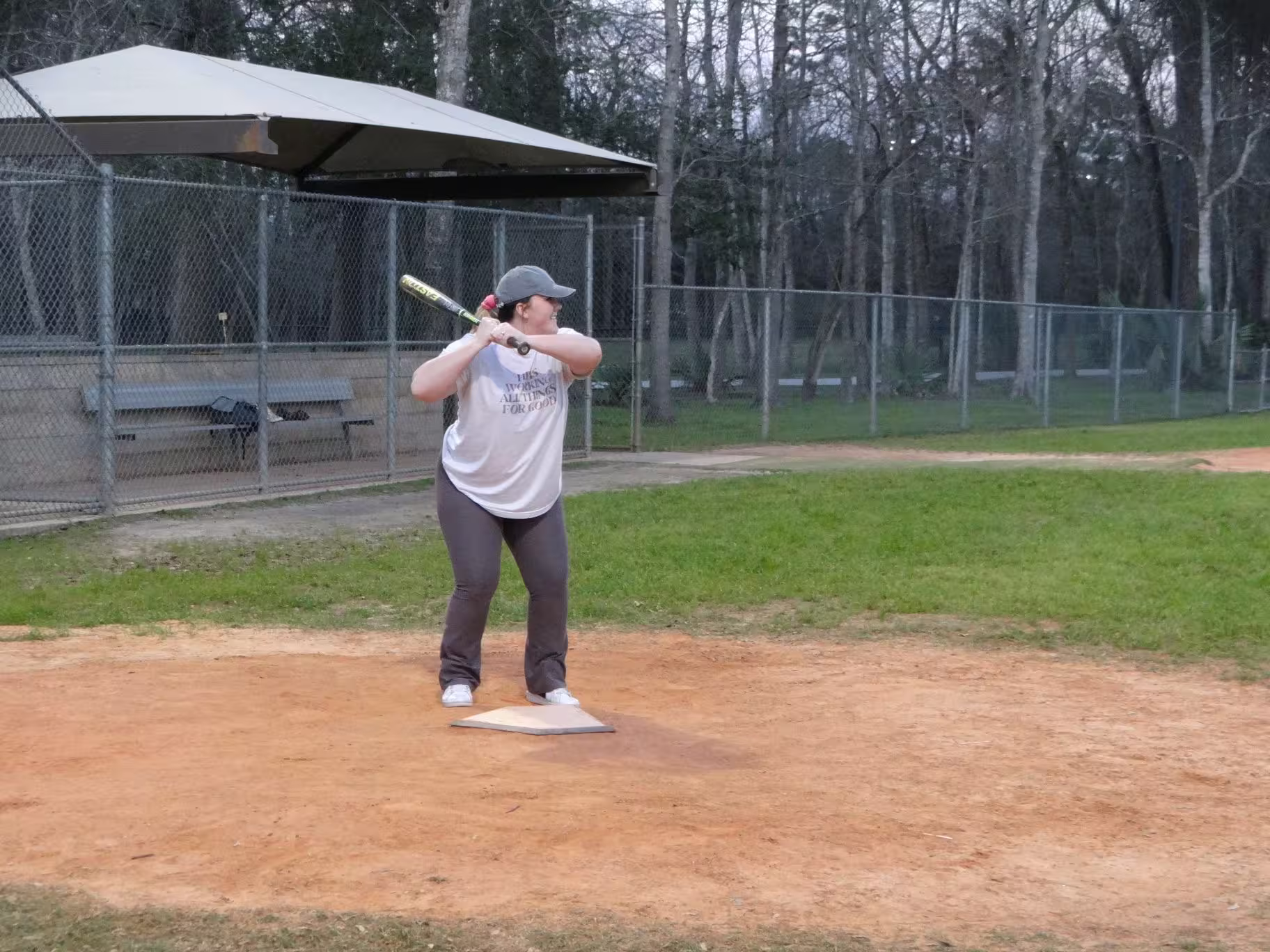 One of the members by homeplate ready to bat.